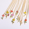 Hypoallergenic Sweet & Cute Birth Month Flower 18K Gold Plated Multicolor 316 Stainless Steel Rolo Chain Enamel Pendant Necklace For Women Birthday 40cm(15 6/8") long の画像