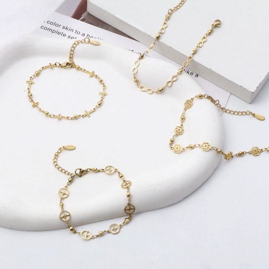 Immagine di 304 Acciaio Inossidabile Braccialetti Oro Placcato Fiore Malocchio 1 Pz