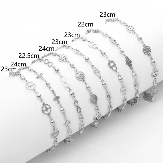 Picture of 304 Stainless Steel Anklet Silver Tone Flower Evil Eye