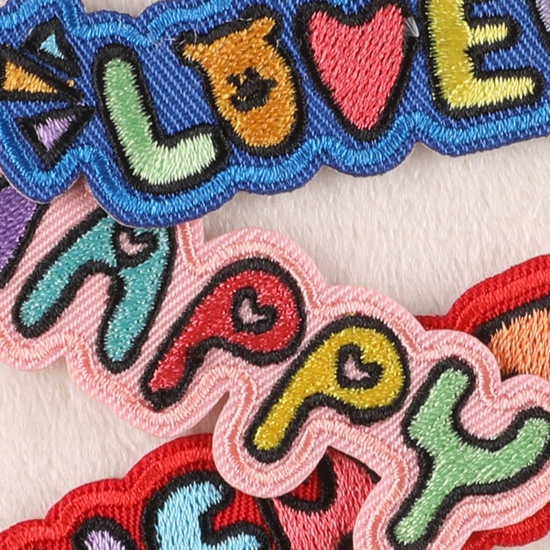 Picture of Polyester Embroidery Iron On Patches Appliques (With Glue Back) DIY Sewing Craft Clothing Decoration Multicolor Word Message 5 PCs