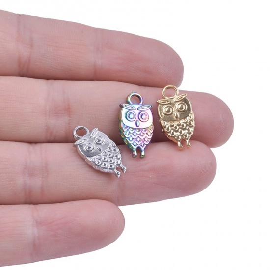 ステンレス鋼 ハロウィン チャーム フクロウ 多色 19mm x 10mm、 2 個 の画像
