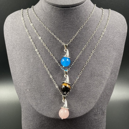 Picture of Gemstone ( Natural ) Halloween Necklace Silver Tone Multicolor Witch Hat 45cm(17 6/8") long