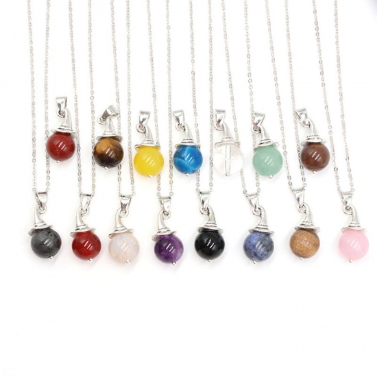 Picture of Gemstone ( Natural ) Halloween Necklace Silver Tone Multicolor Witch Hat 45cm(17 6/8") long