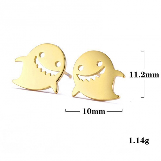 Picture of 304 Stainless Steel Halloween Ear Post Stud Earrings Multicolor Ghost Hollow 11.2mm x 10mm