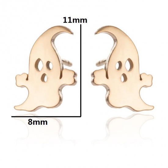 Picture of Stainless Steel Halloween Ear Post Stud Earrings Multicolor Ghost 11mm x 8mm