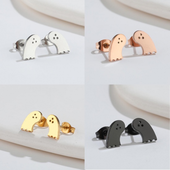 Picture of Stainless Steel Halloween Ear Post Stud Earrings Multicolor Ghost 10mm x 6mm