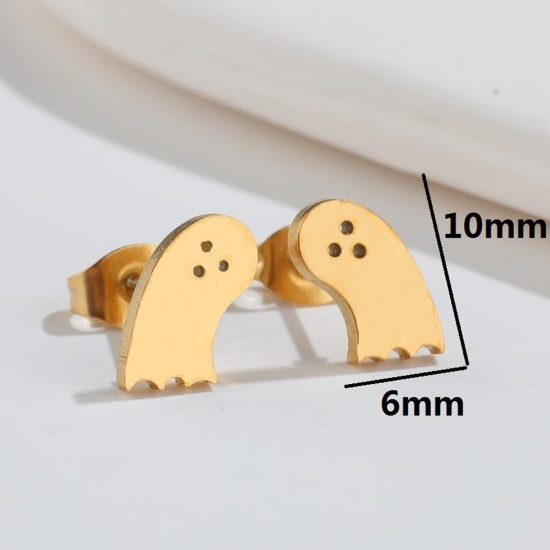 Picture of Stainless Steel Halloween Ear Post Stud Earrings Multicolor Ghost 10mm x 6mm