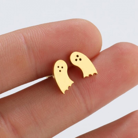 Picture of Stainless Steel Halloween Ear Post Stud Earrings Multicolor Ghost 10mm x 6mm