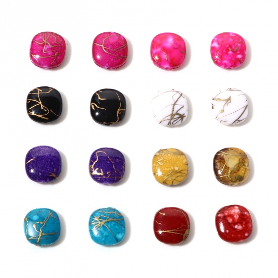 Picture of Acrylic Beads Square Multicolor Drawbench About 12mm x 11mm