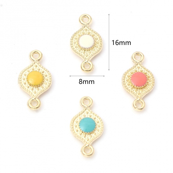 Picture of Zinc Based Alloy Double Sided Connectors Eye Gold Plated Multicolor Enamel 16mm x 8mm