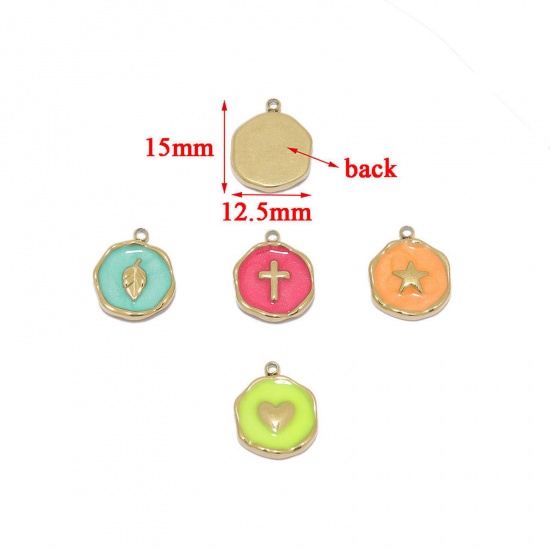 Picture of Stainless Steel Charms Gold Plated Multicolor Round Geometric Enamel 15mm x 12.5mm