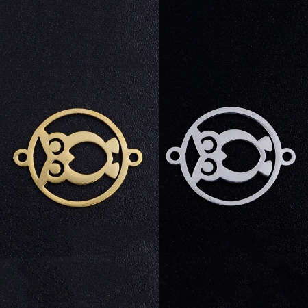 ステンレス鋼 ハロウィン コネクター 円形 多色 フクロウ 透かし 19.5mm x 15mm、 5 個
