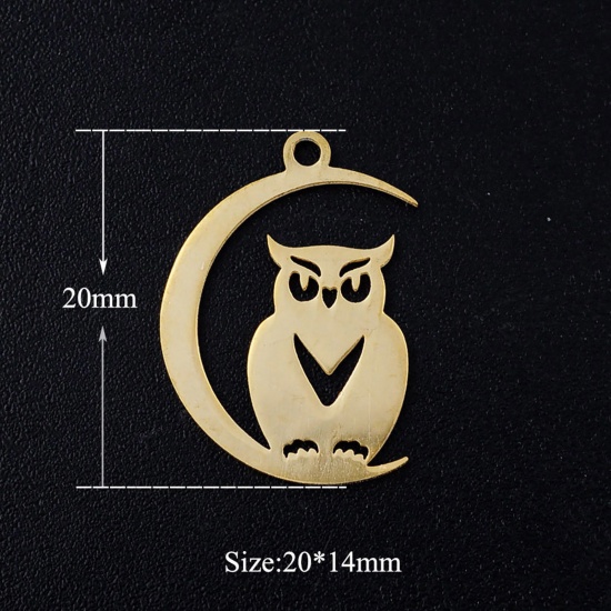 Image de Breloques en Acier Inoxydable Halloween Demi Lune Multicolore Hibou 20mm x 14mm , 5 Pcs