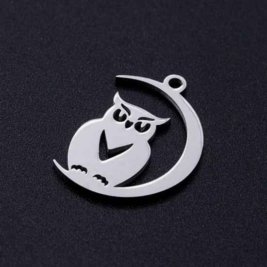 Image de Breloques en Acier Inoxydable Halloween Demi Lune Multicolore Hibou 20mm x 14mm , 5 Pcs