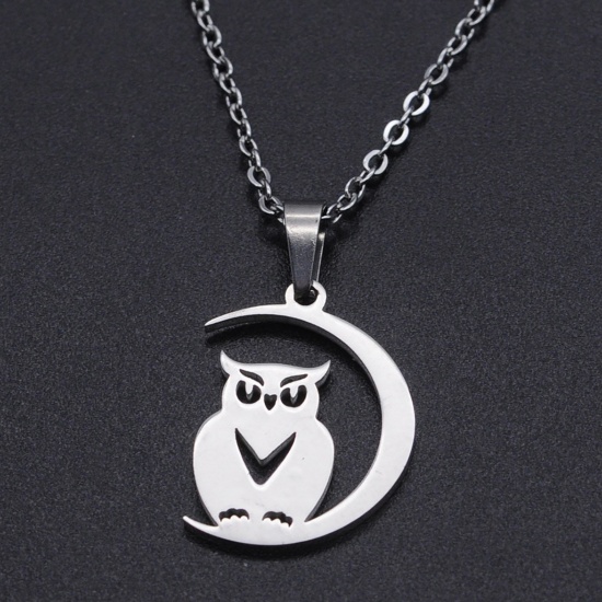 Image de Breloques en Acier Inoxydable Halloween Demi Lune Multicolore Hibou 20mm x 14mm , 5 Pcs
