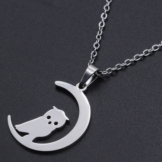 Bild von Edelstahl Halloween Charms Halbmond Bunt Eule 23.5mm x 17.5mm, 5 Stück
