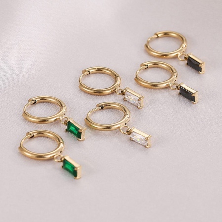 Acciaio al titanio Stile Ins orecchino cerchio Placcato Oro 14k Tondo Rettangolo Multicolore Cubic Zirconiae 25mm, 1 Paio