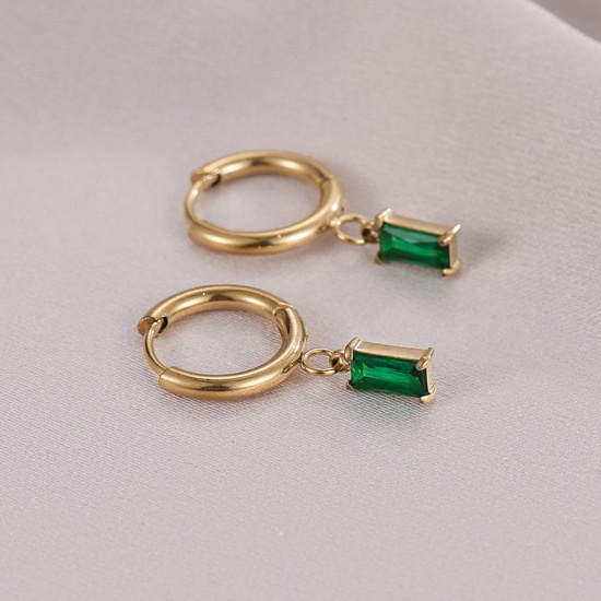 Imagen de Titanio Acero Estilo Ins Pendientes Círculos Oro Dorado de 14K Ronda Rectángulo Multicolor Circón Artificial 25mm, 1 Par