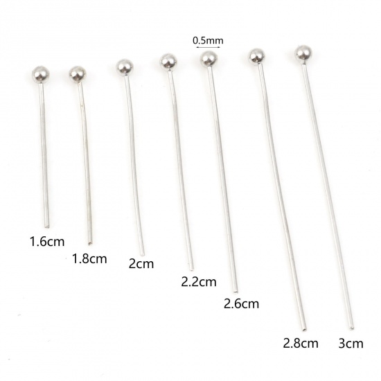 Picture of Brass Ball Head Pins Silver Tone 0.5mm (24 gauge)                                                                                                                                                                                                             