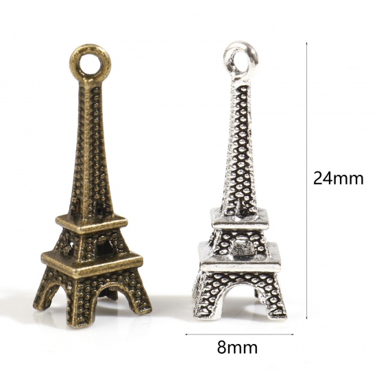 Picture of Zinc Based Alloy Travel Charms Multicolor Eiffel Tower 3D 24mm x 8mm