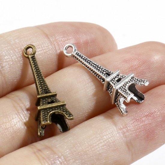 Picture of Zinc Based Alloy Travel Charms Multicolor Eiffel Tower 3D 24mm x 8mm