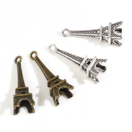 Picture of Zinc Based Alloy Travel Charms Multicolor Eiffel Tower 3D 24mm x 8mm