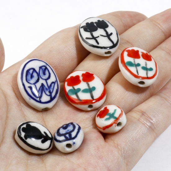 Picture of Ceramic Flora Collection Beads Oval Multicolor Tulip Flower