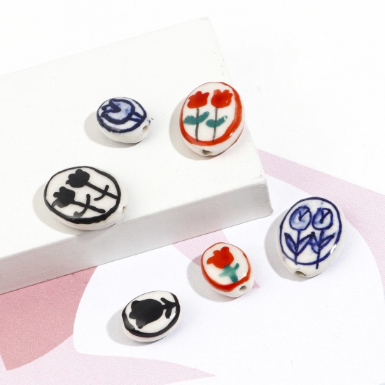 Picture of Ceramic Flora Collection Beads Oval Multicolor Tulip Flower
