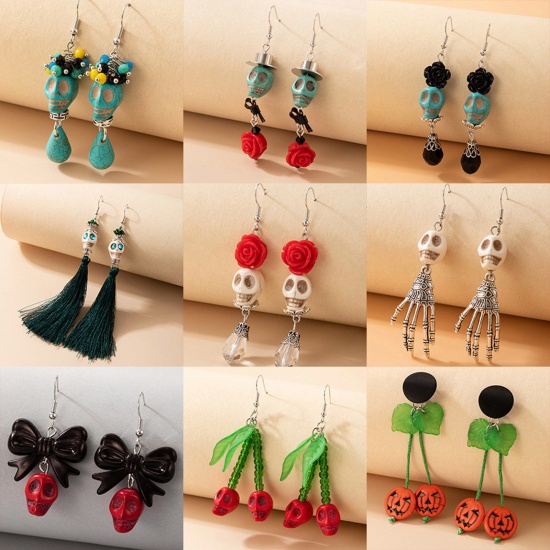 Image de Boucles d'Oreilles Corchets Halloween Multicolore Crâne d'Halloween 1 Paire