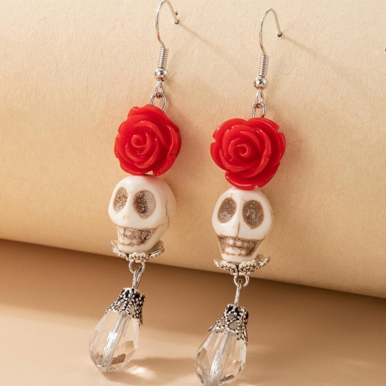 Image de Boucles d'Oreilles Corchets Halloween Multicolore Crâne d'Halloween 1 Paire