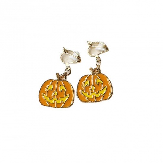 Picture of Halloween Non Piercing Clip-on Earrings Gold Plated Multicolor Halloween Enamel 3cm