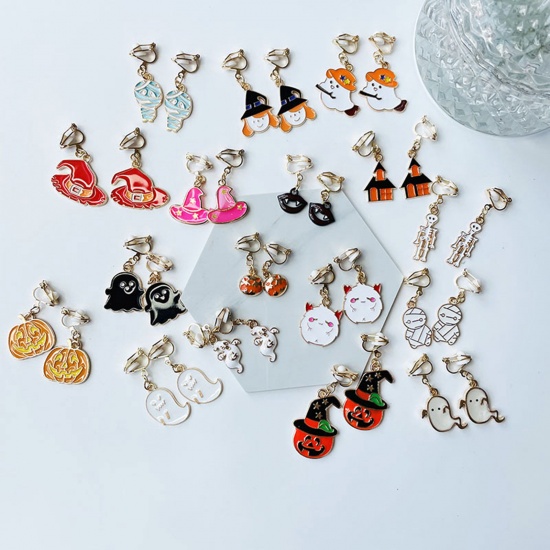 Picture of Halloween Non Piercing Clip-on Earrings Gold Plated Multicolor Halloween Enamel 3cm