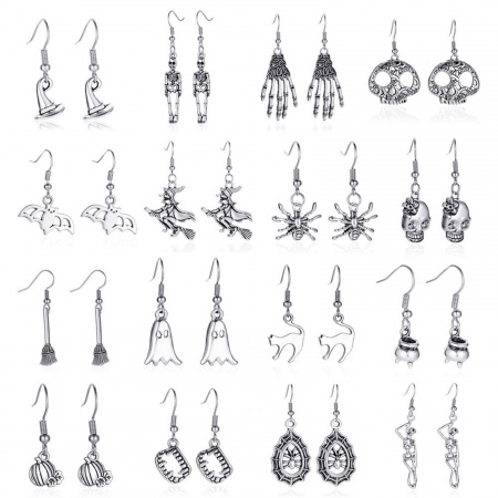 Halloween Ear Wire Hook Earrings Antique Silver Color Halloween