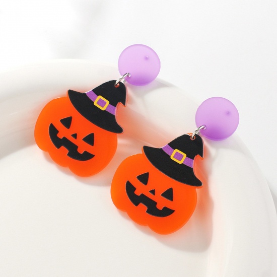 Picture of Acetic Acid Resin Acetate Acrylic Acetimar Marble Halloween Ear Post Stud Earrings Multicolor