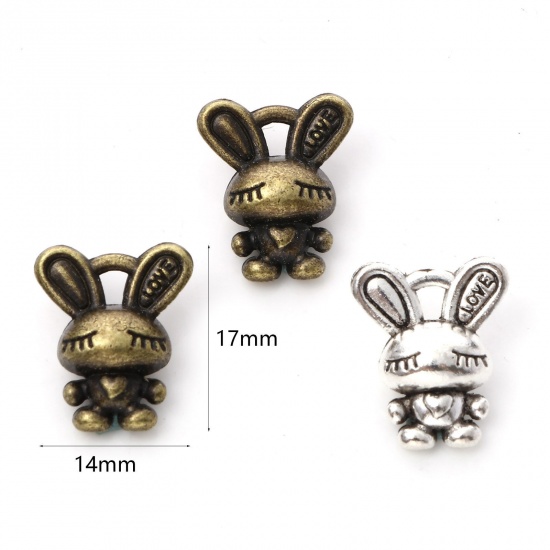 Picture of Zinc Based Alloy Charms Multicolor Rabbit Animal 3D 17mm x 14mm