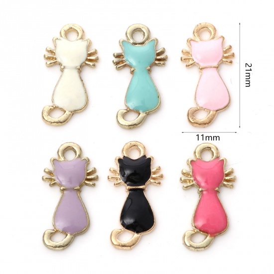 Picture of Zinc Based Alloy Charms Gold Plated Multicolor Cat Animal Enamel 21mm x 11mm