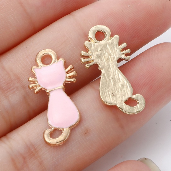 Picture of Zinc Based Alloy Charms Gold Plated Multicolor Cat Animal Enamel 21mm x 11mm
