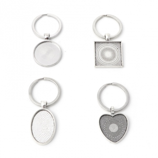 Picture of Zinc Based Alloy Keychain & Keyring Antique Silver Color Geometric Cabochon Settings