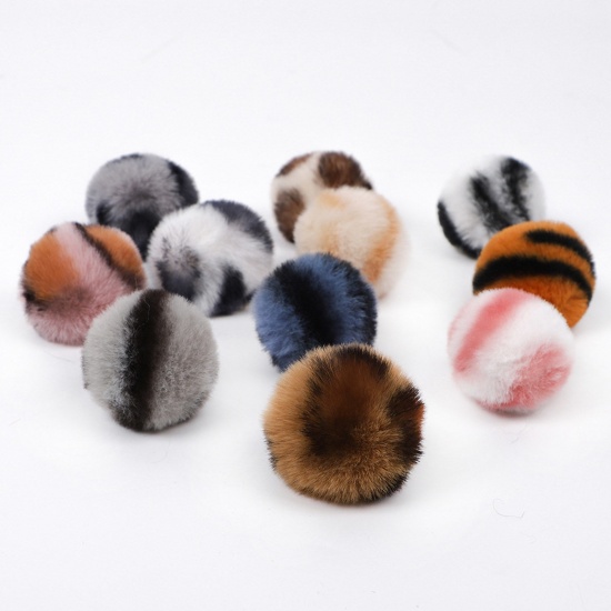 Picture of Polyester & Acrylic Pom Pom Balls Multicolor Round Leopard Print 5cm Dia.
