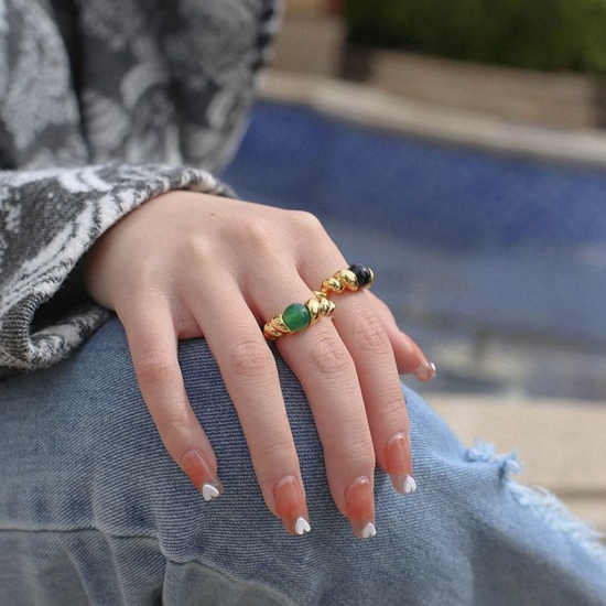 Picture of Titanium Steel Ins Style Unadjustable Rings 18K Gold Plated Multicolor Braided Round
