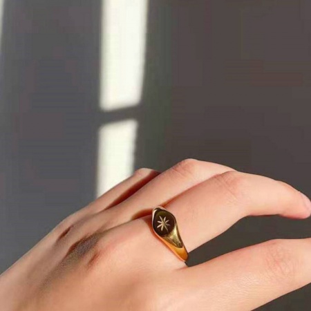 Titanium Steel Ins Style Unadjustable Rings Gold Plated Round Hexagram