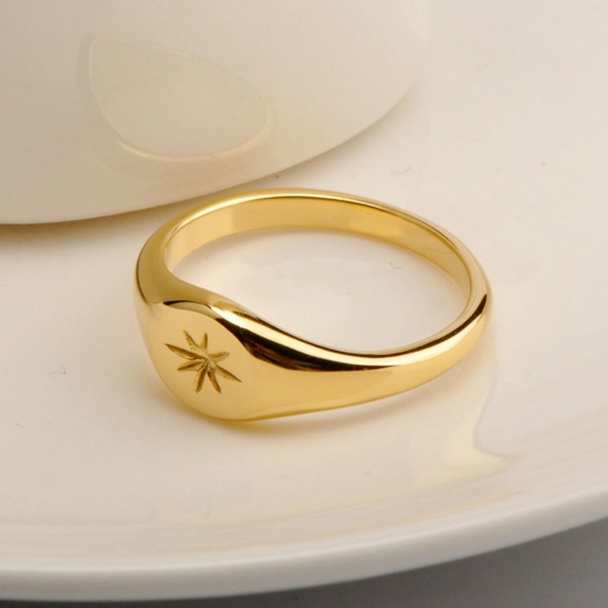 Picture of Titanium Steel Ins Style Unadjustable Rings Gold Plated Round Hexagram