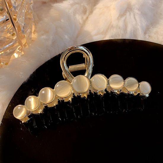 Picture of Elegant Hair Claw Clips Clamps Gold Plated Clear Rhinestone Imitation Pearl