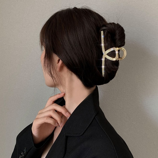 Immagine di Elegante Fermaglio per Capelli Oro Placcato Trasparente Strass Imitata Perla 1 Pz