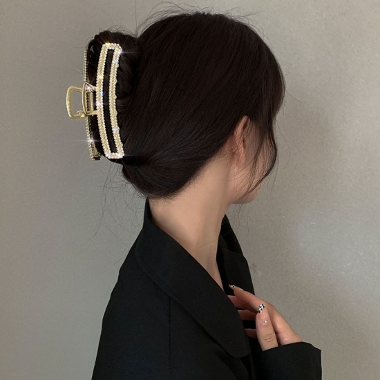 Immagine di Elegante Fermaglio per Capelli Oro Placcato Trasparente Strass Imitata Perla 1 Pz