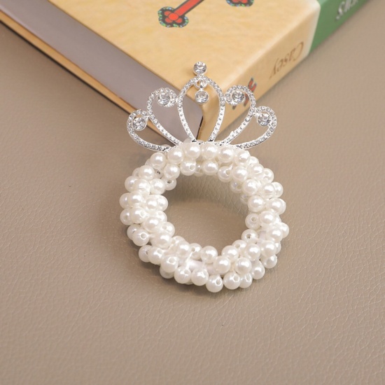 Picture of Acrylic Cute Ponytail Holder Hair Ties Band Scrunchies White Imitation Pearl 5cm Dia.
