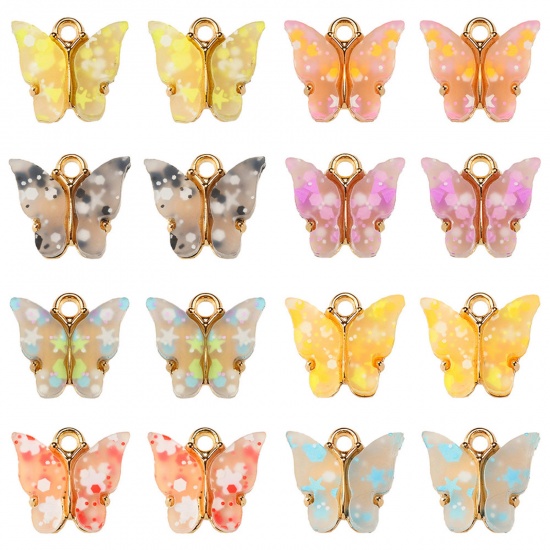 Picture of Zinc Based Alloy & Acrylic Charms Multicolor Butterfly Animal Sequins 14mm x 12mm