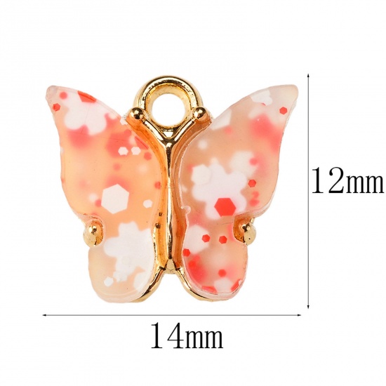 Picture of Zinc Based Alloy & Acrylic Charms Multicolor Butterfly Animal Sequins 14mm x 12mm