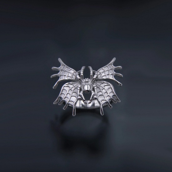 Picture of Punk Unadjustable Rings Antique Silver Color Halloween Spider Animal Angel