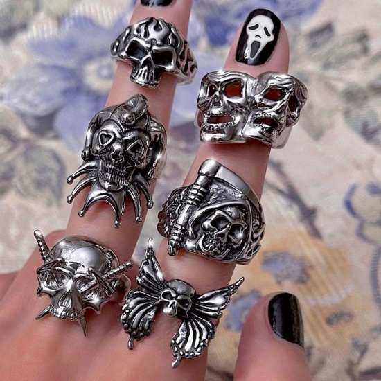 Picture of Punk Unadjustable Rings Antique Silver Color Halloween Spider Animal Bear